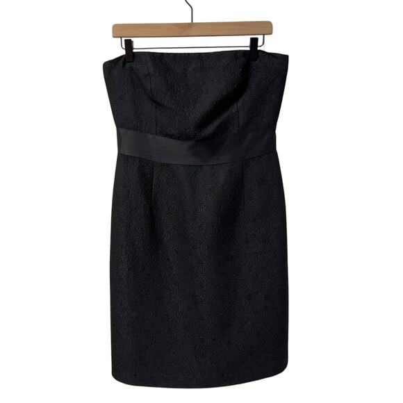 Ann Taylor Black Strapless Wool Blend Dress 10P Empire Waist Grosgrain Back Bow - Picture 4 of 13